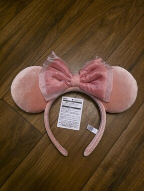 Tokyo Disney Resort 2025 Pink Silver Glitter Ribbon Minnie Ears Headband Japan